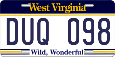 WV license plate DUQ098