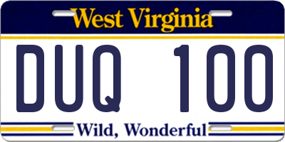 WV license plate DUQ100