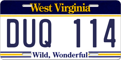 WV license plate DUQ114