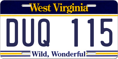WV license plate DUQ115