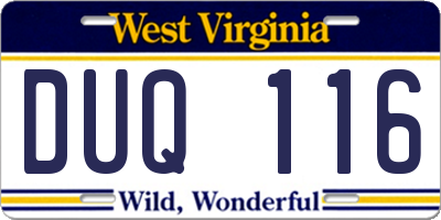 WV license plate DUQ116
