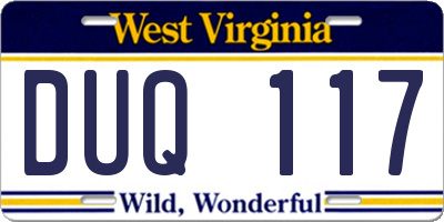WV license plate DUQ117