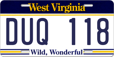 WV license plate DUQ118