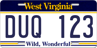 WV license plate DUQ123