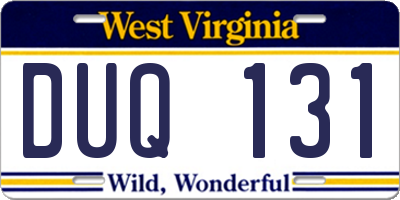 WV license plate DUQ131