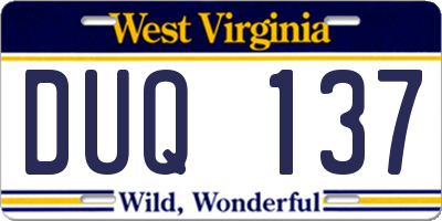 WV license plate DUQ137