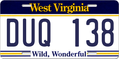 WV license plate DUQ138