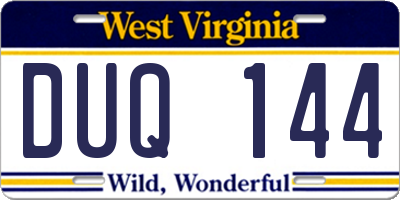 WV license plate DUQ144