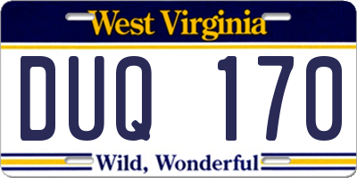 WV license plate DUQ170