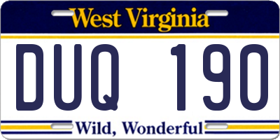 WV license plate DUQ190