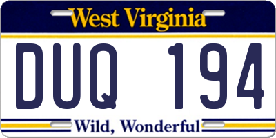 WV license plate DUQ194