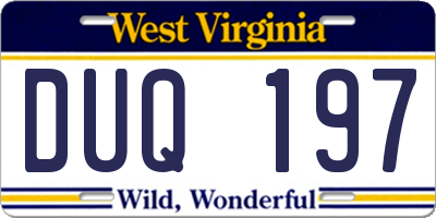 WV license plate DUQ197