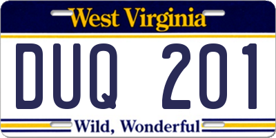 WV license plate DUQ201