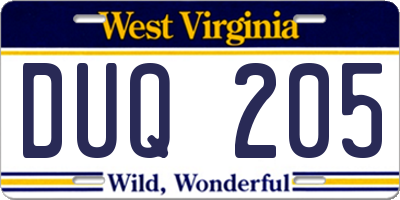 WV license plate DUQ205