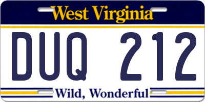WV license plate DUQ212