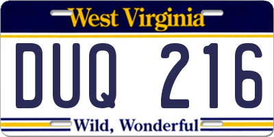 WV license plate DUQ216