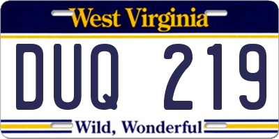 WV license plate DUQ219