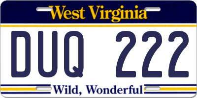 WV license plate DUQ222