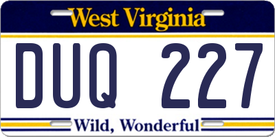 WV license plate DUQ227