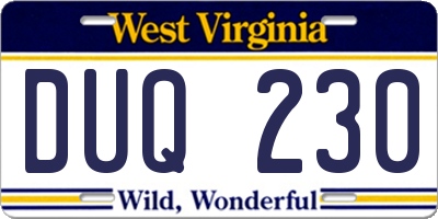 WV license plate DUQ230
