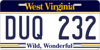 WV license plate DUQ232