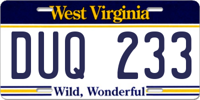 WV license plate DUQ233