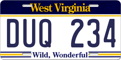 WV license plate DUQ234