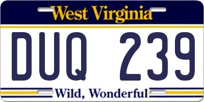 WV license plate DUQ239