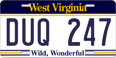 WV license plate DUQ247