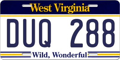 WV license plate DUQ288