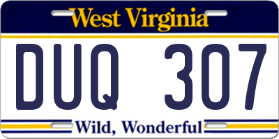 WV license plate DUQ307