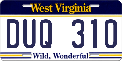 WV license plate DUQ310