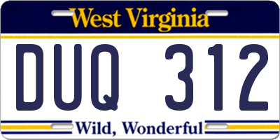 WV license plate DUQ312