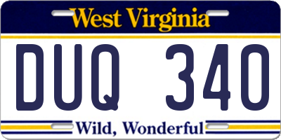 WV license plate DUQ340