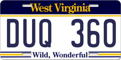 WV license plate DUQ360