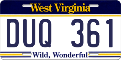 WV license plate DUQ361