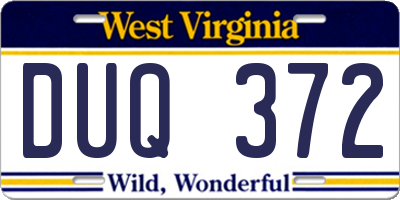 WV license plate DUQ372