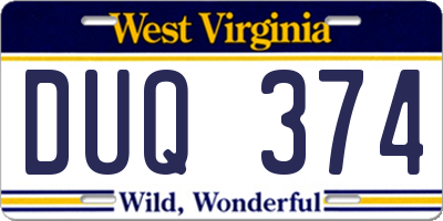 WV license plate DUQ374