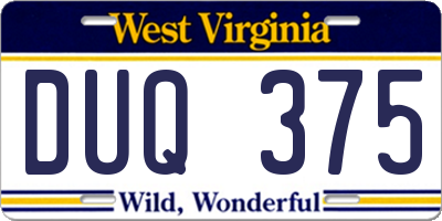 WV license plate DUQ375