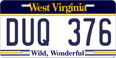 WV license plate DUQ376