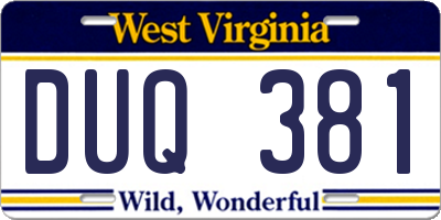WV license plate DUQ381