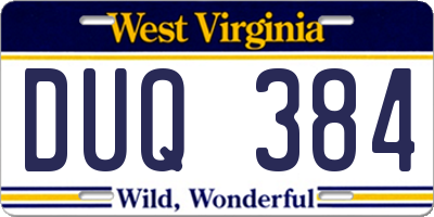 WV license plate DUQ384