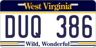 WV license plate DUQ386