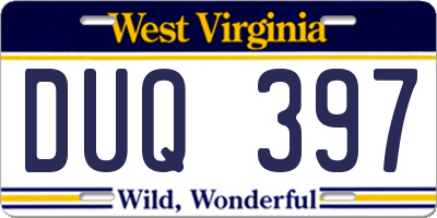 WV license plate DUQ397