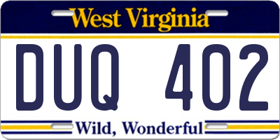 WV license plate DUQ402