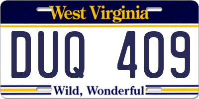 WV license plate DUQ409