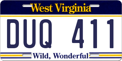 WV license plate DUQ411