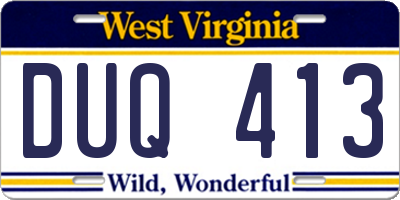 WV license plate DUQ413