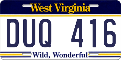 WV license plate DUQ416