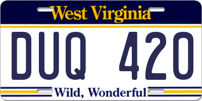 WV license plate DUQ420